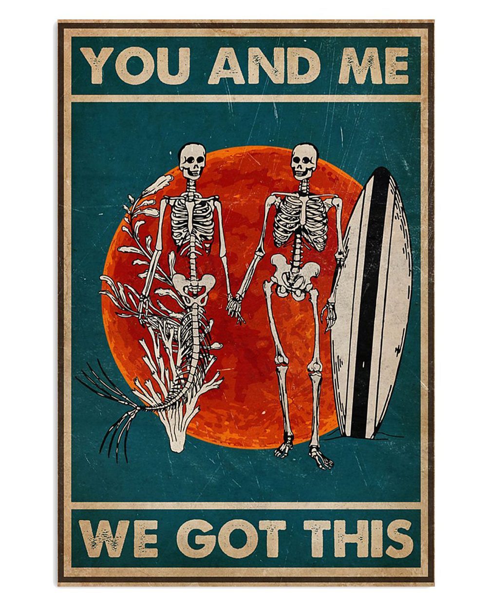 Summer Beach Ocean Couple Skeleton Mermaid And Swimmer Sand Sea Ocean Lover Poster