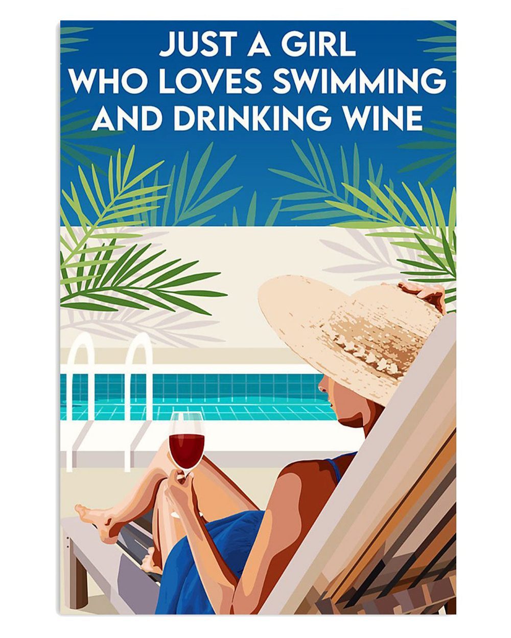 Summer Beach Ocean Girl Loves Swimming And Wine Sand Sea Ocean Lover Poster