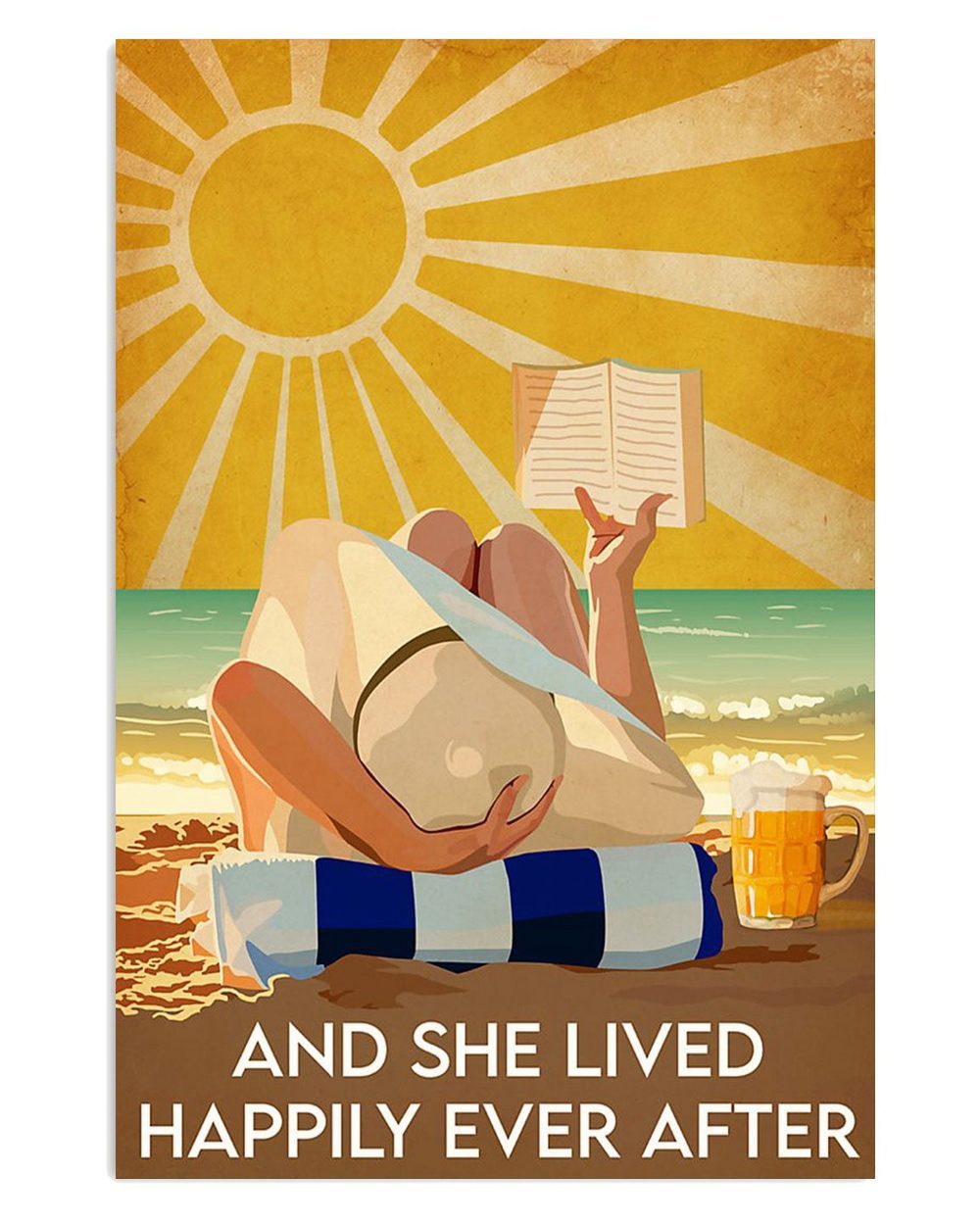 Summer Beach Ocean Girl Reading Book And Drink Beer Sand Sea Ocean Lover Poster