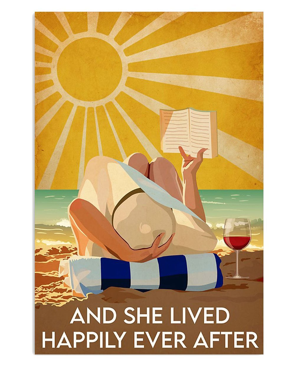 Summer Beach Ocean Girl Reading Book And Drinking Wine Sand Sea Ocean Lover Poster