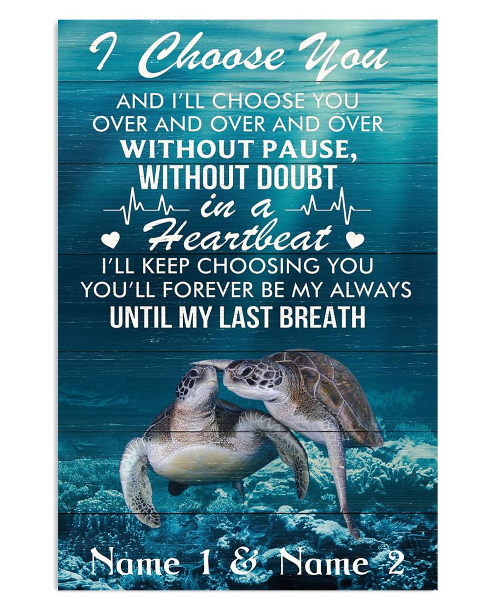 Summer Ocean Personalized Name Turtle Couple Gift For Sand Beach Sea Lover Poster
