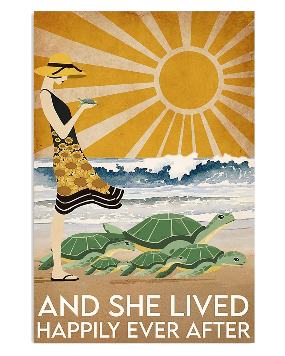 Summer Ocean She Lived Happily Gift For Sand Beach Sea Lover Poster