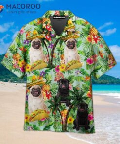 Taco Pug Is Ready For Summer In A Green Hawaiian Shirt.