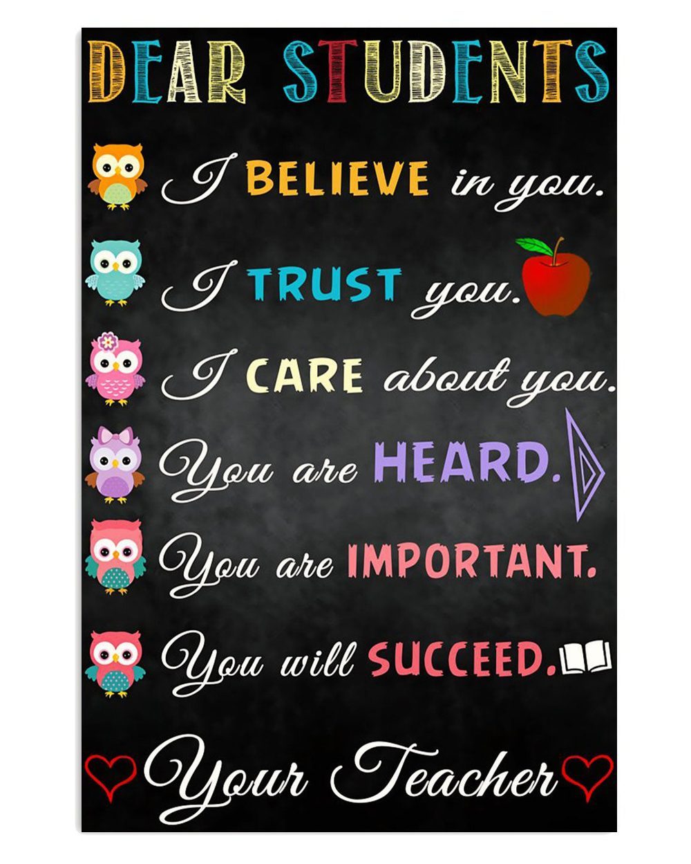 Teacher Classroom From Teacher To Students Back To School Poster