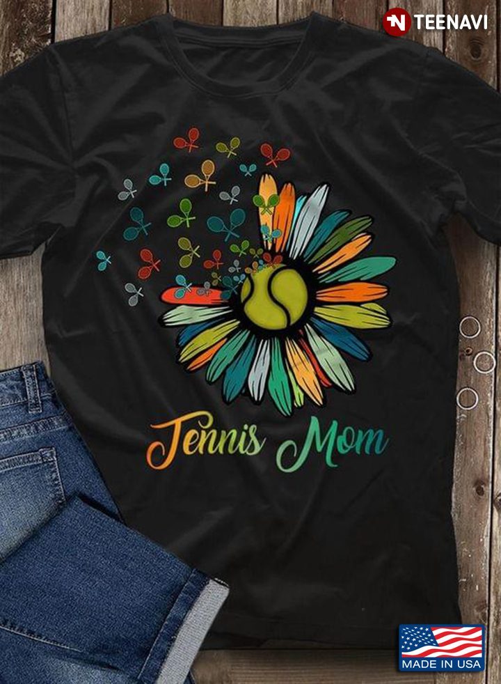 Tennis Mom Colorful Flower and Tennis Racquets for Sport LoverShirt