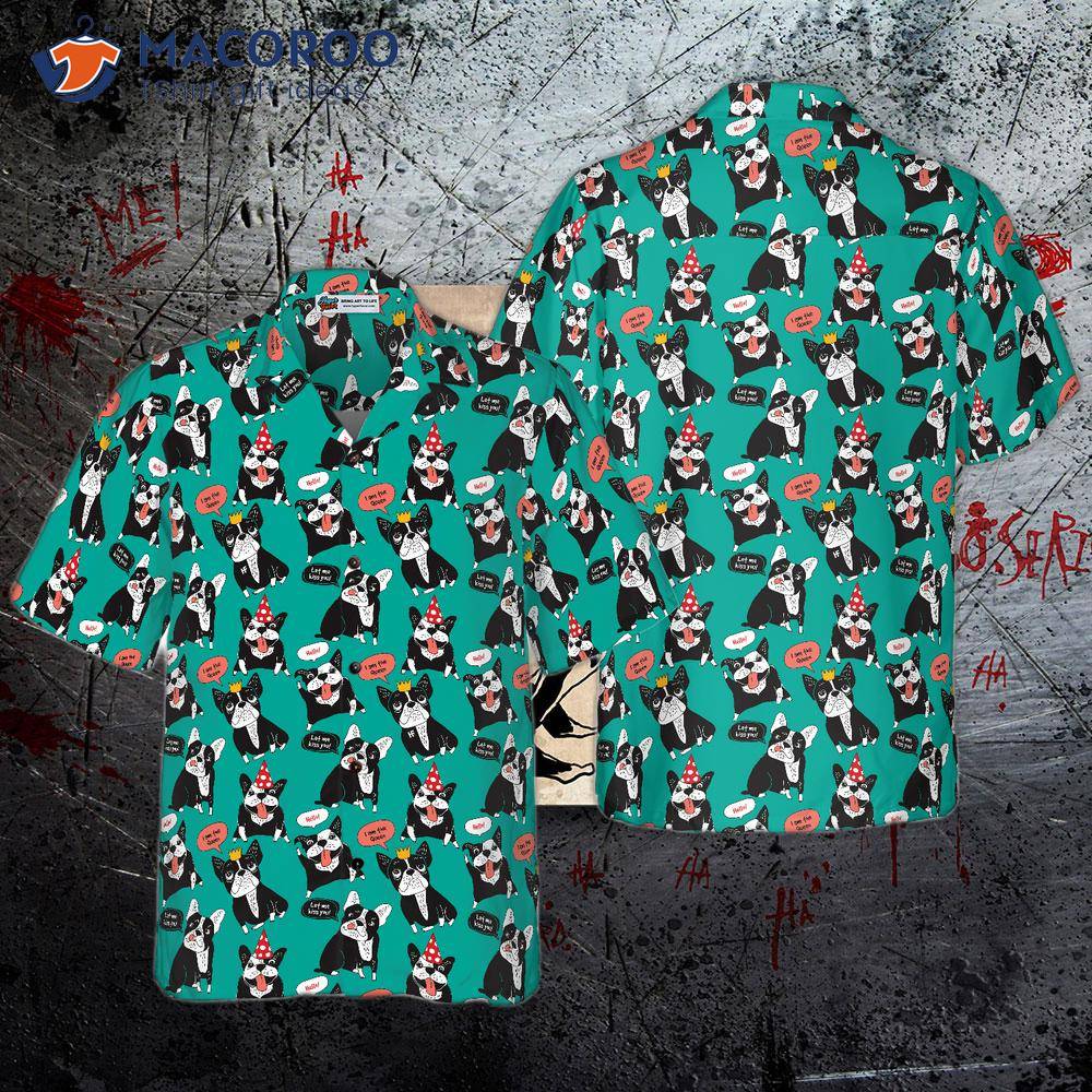 the French Bulldog Is A Happy Animal, Wearing Hawaiian Shirt.