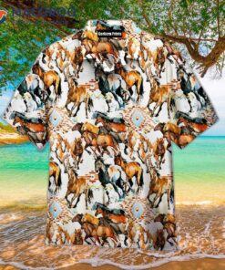 The Kentucky Derby Running Wild Horse With A Tribal Textured Hawaiian Shirt