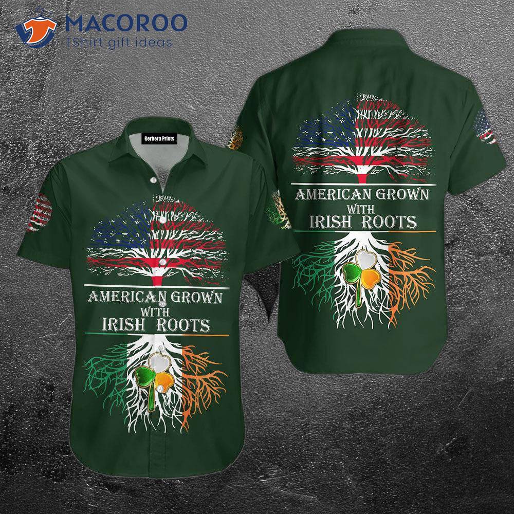 Tree American-grown With Irish Roots, Saint Patrick's Day Green Hawaiian Shirts
