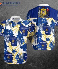 Tropical Hibiscus Wisconsin Blue Hawaiian Shirts