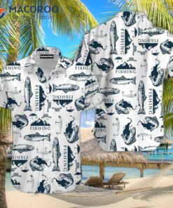 Trout-patterned White Hawaiian Fishing Shirts