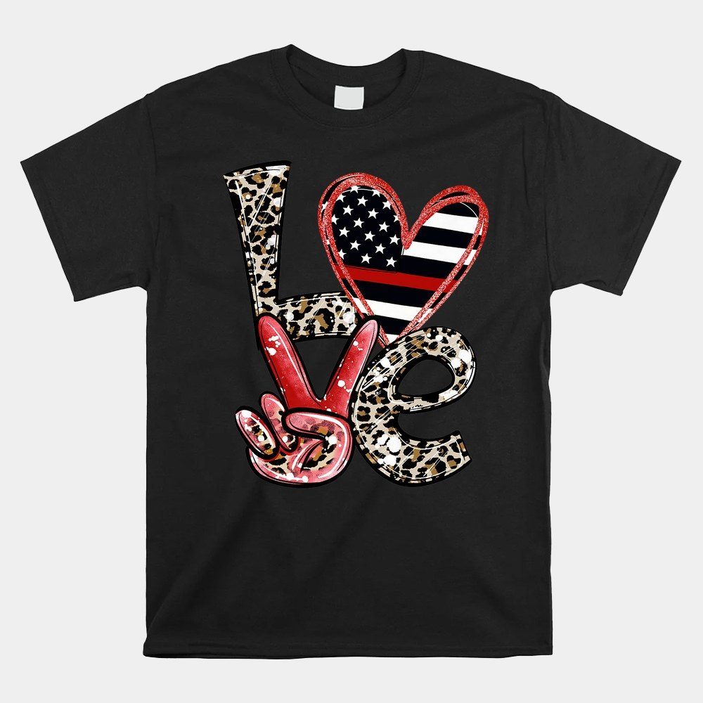 Usa Flag Valentines Day Love Leopard Usa Flag Valentine Shirt