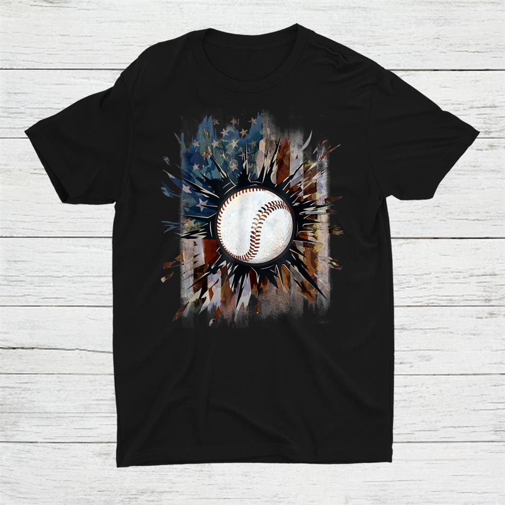 Vintage Baseball 4th Of July Usa American Flag Shirt