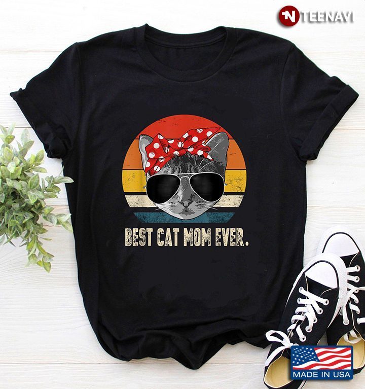 Vintage Cute Cat With Red Bandana And Glasses Best Cat Mom EverShirt