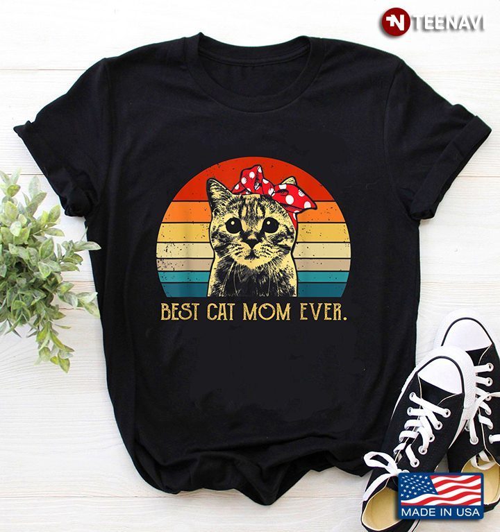 Vintage Cute Cat With Red Bandana Best Cat Mom EverShirt