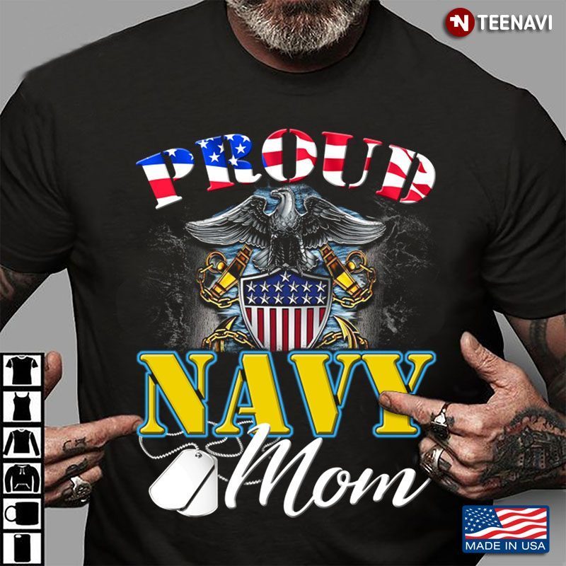Vintage Eagle Proud Navy Mom With American Flag Gift VeteranShirt