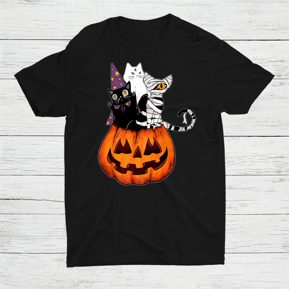 Vintage Halloween Cat Costume Scary Jack O Lantern Pumpkin Shirt