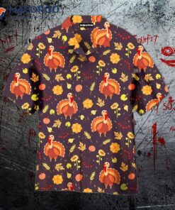 Vintage Happy Thanksgiving Turkey Patterned Violet Hawaiian Shirts
