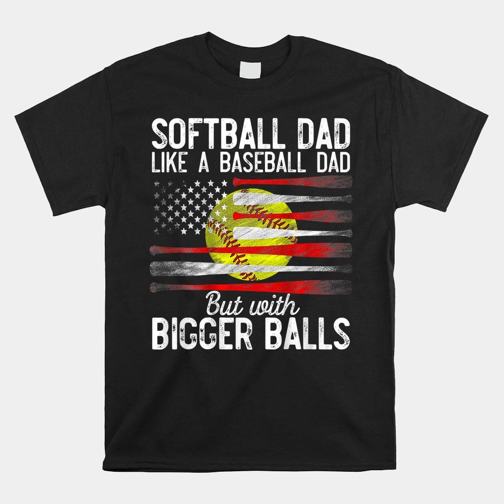 Vintage Softball Dad Like A Baseball Dad Us Flag Shirt