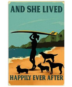 Water Surfing Girl With Surfboard And Dogs She Lived Happily Beach Surfer Poster