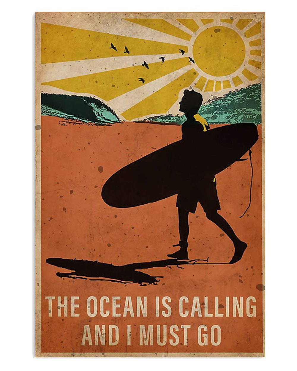 Water Surfing Man Surfer The Ocean Is Calling Beach Surfer Poster