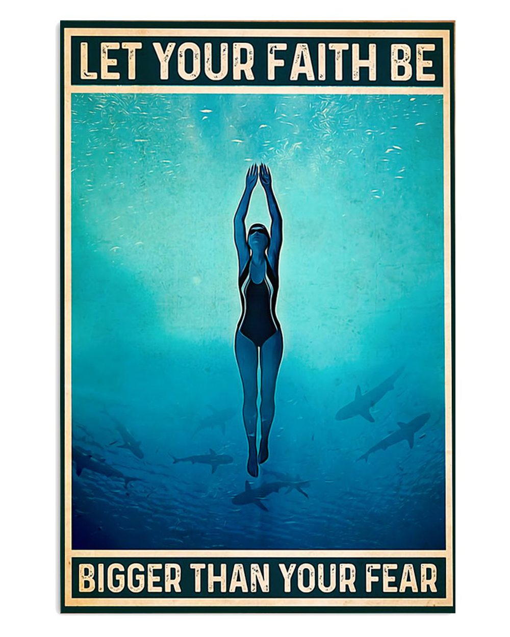 Woman Faith Bigger Than Fear Gift For Swimmer Poster