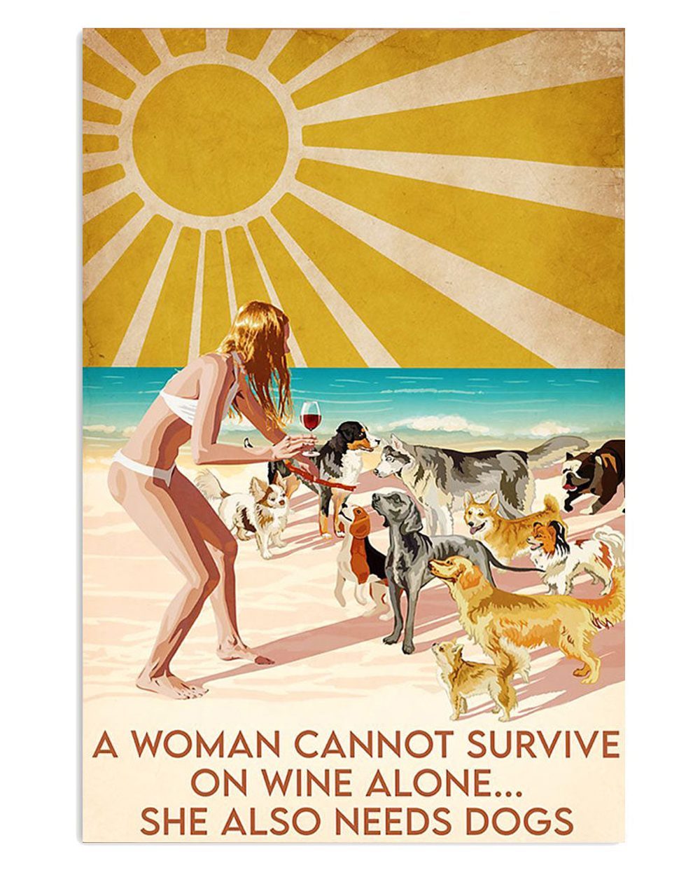 Woman Loves Dogs And Wine Gift For Sand Beach Sea Lover Poster