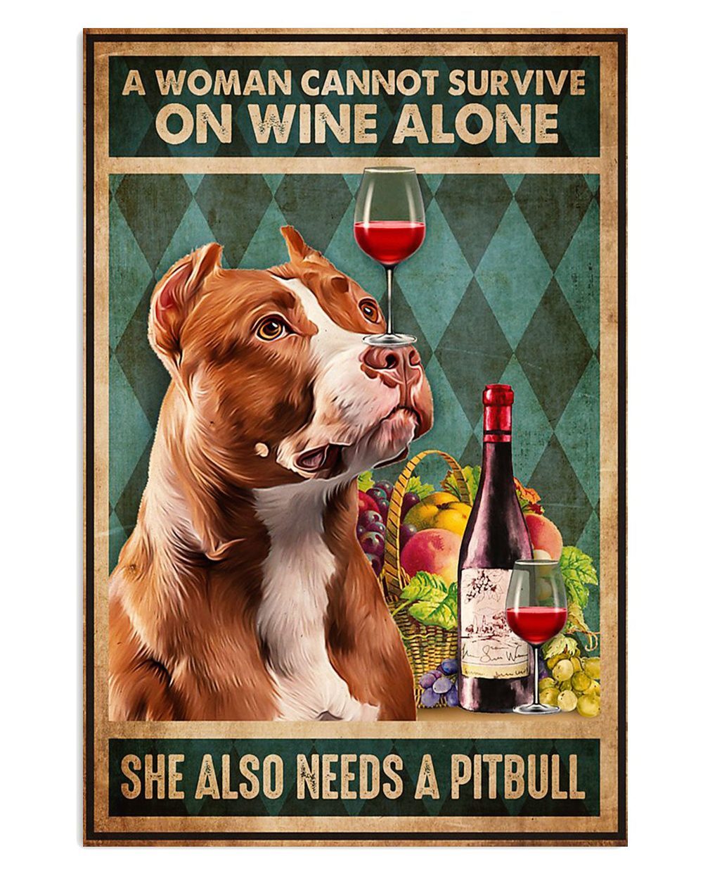 Woman Loves Pitbull Wine Dog Pitbull Lovers Mom Dad Poster