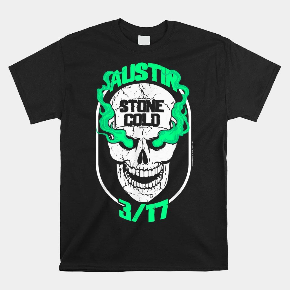 Wwe St. Patrick's Day Austin 3_17 Distressed Skull Logo T-shirt