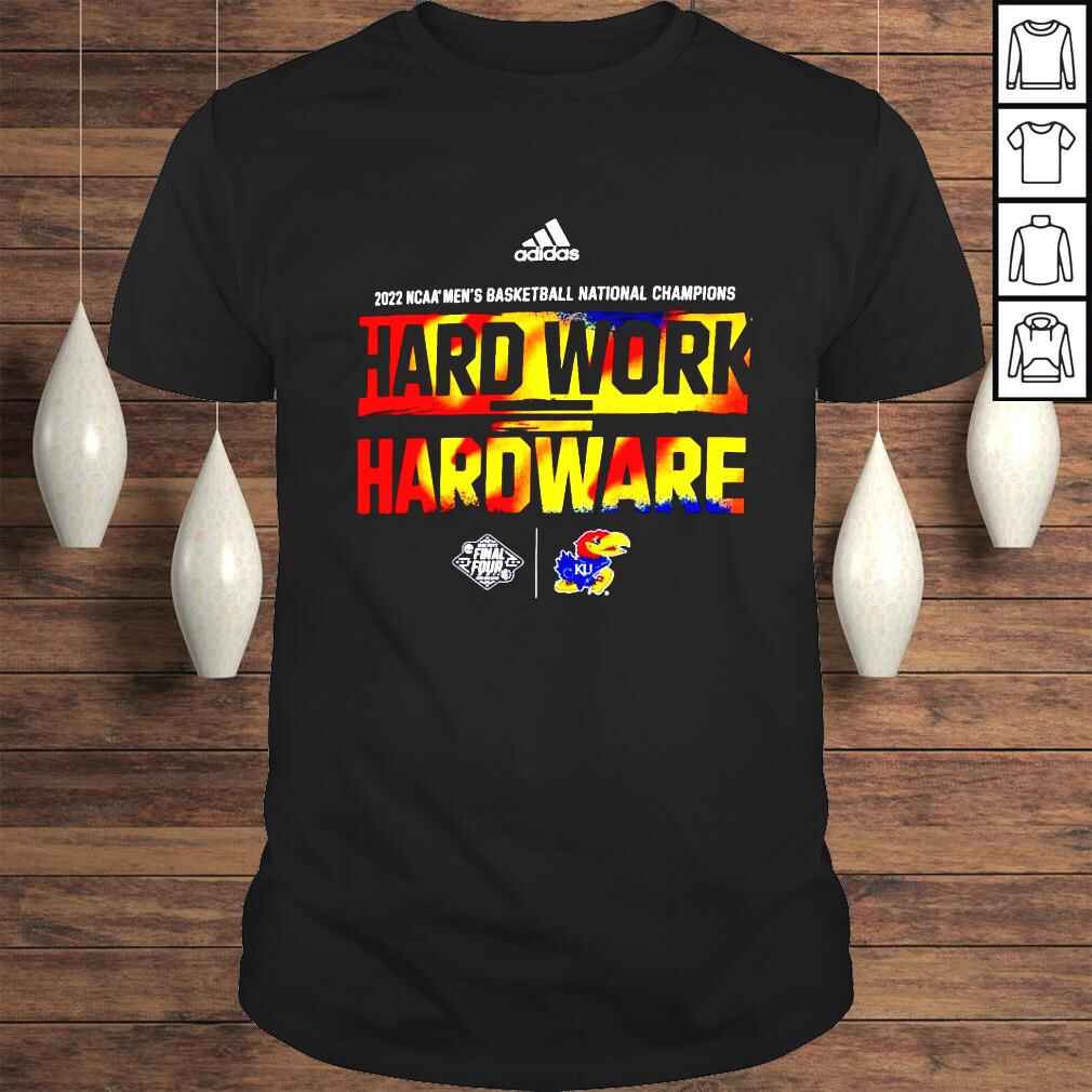 Adidas Kansas Jayhawks 2022 NCAA Mens Basketball National Champions Hard Work Hardware shirt