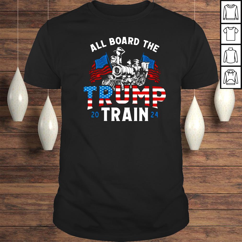 all aboard the Trump train 2024 American flag 4th of July tshirt
