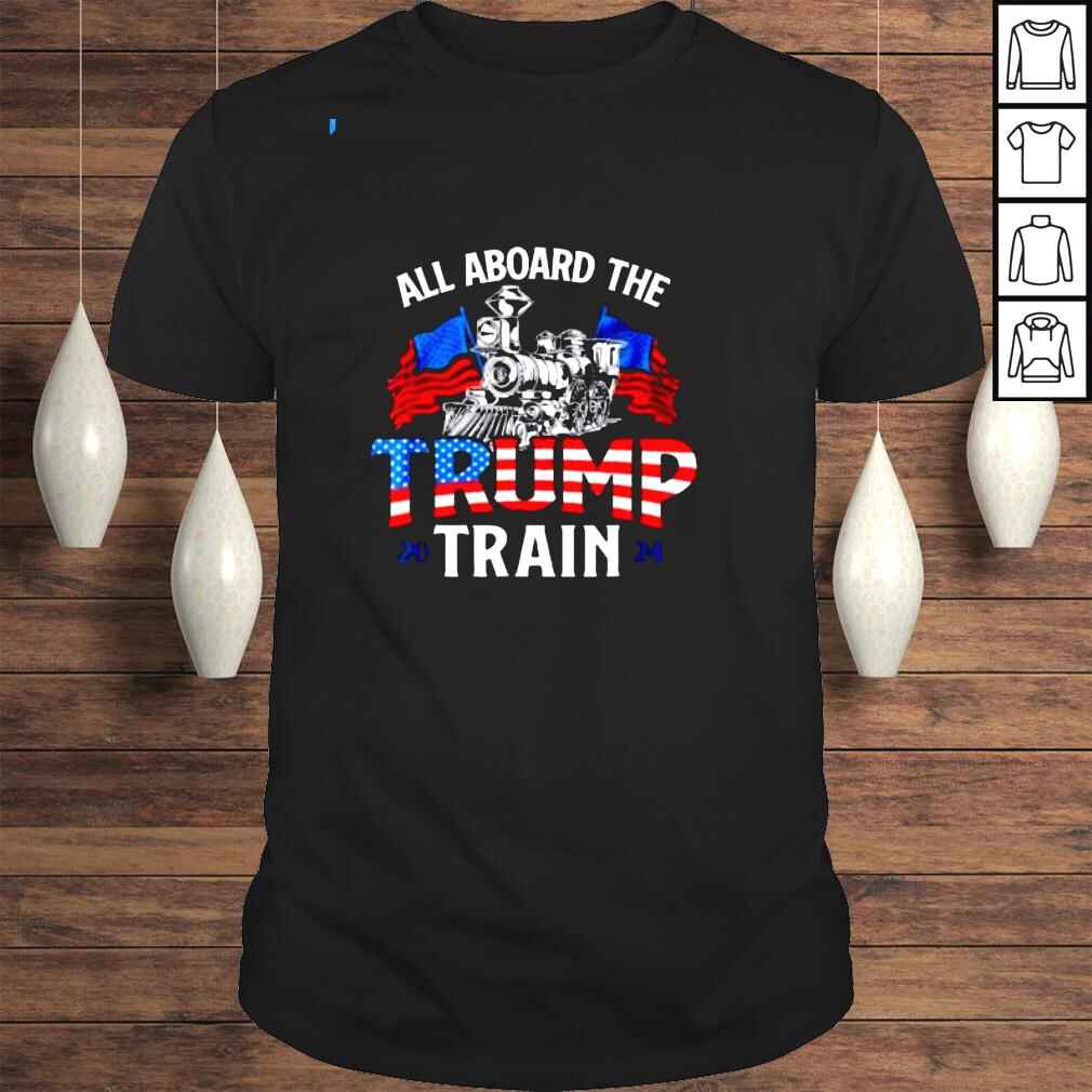 All Aboard Trump Train 2024 Vintage American Flag 4th Of July Shirt
