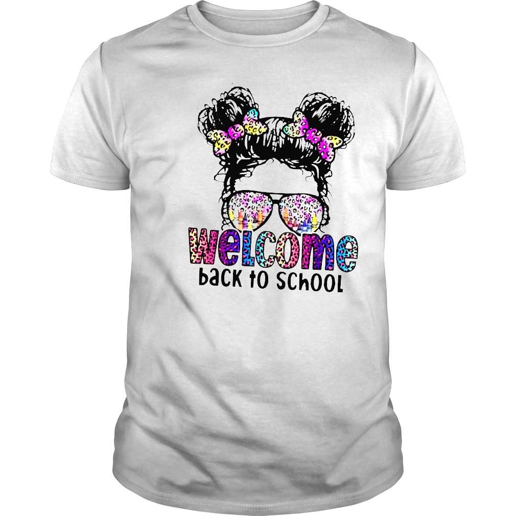 Welcome back to school daughter girls messy bun leopard cute shirt