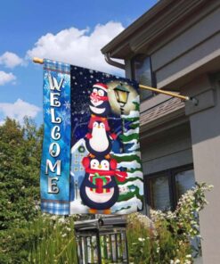 Penguins Christmas Welcome Flag