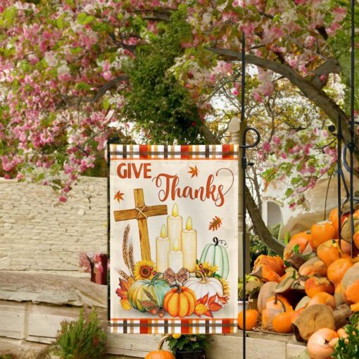 Thanksgiving Fall Flag Give Thanks Jesus Christ Cross Pumpkins Thanksgiving Flag