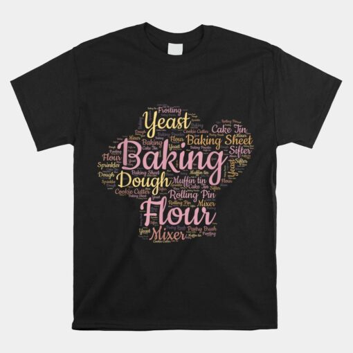 A Baking Word Cloud With Related Text Inside A Chef's Hat Shirt