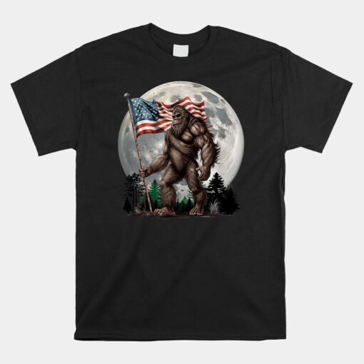 Bigfoot Sasquatch American Flag Full Moon Patriotic Shirt