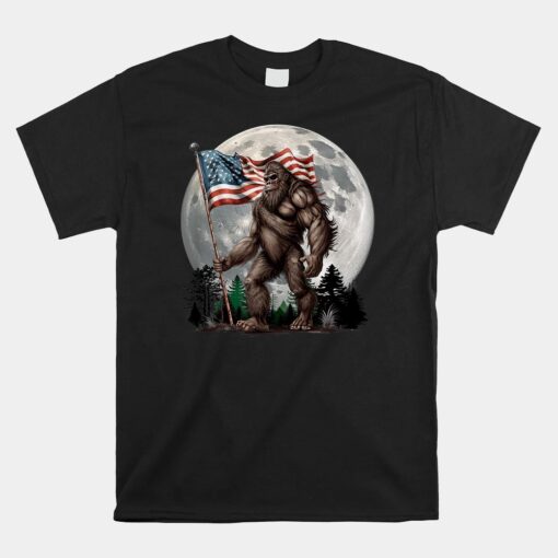 Bigfoot Sasquatch American Flag Full Moon Shirt