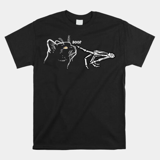 Black Cat Skeleton Hand Boop Halloween Shirt