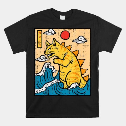 Cat Catzilla Funny Japanese Wave Shirt