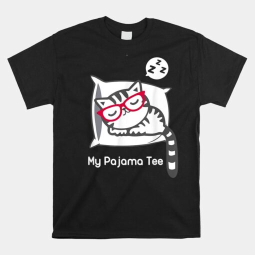 Cat Pajama Shirt Cute Sleeping Kitty With Glasses Shirt