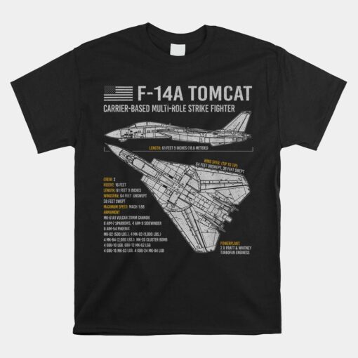 F-14 Tomcat F14 Aircraft Airplane Blueprint Facts Shirt