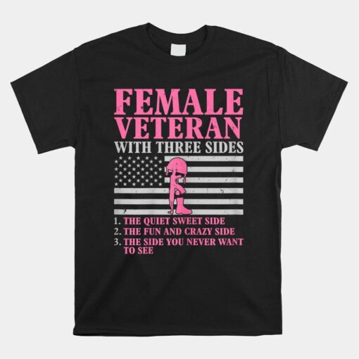 Female Veteran With Three Sides Women Veteran Mother Grandma Shirt