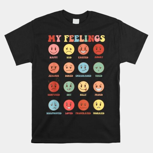 Groovy Rainbow Feelings Chart Hippie Smile Face Trendy Shirt