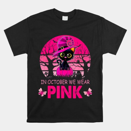 In October We Wear Pink Cute Cat Breast Cancer Awareness Shirt