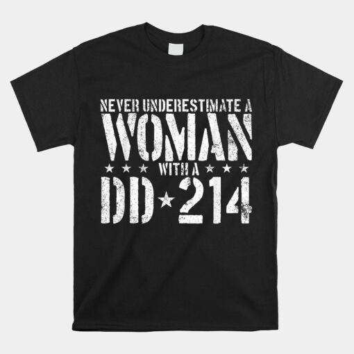 Never Underestimate A Woman With A Dd-214 Alumni Shirt