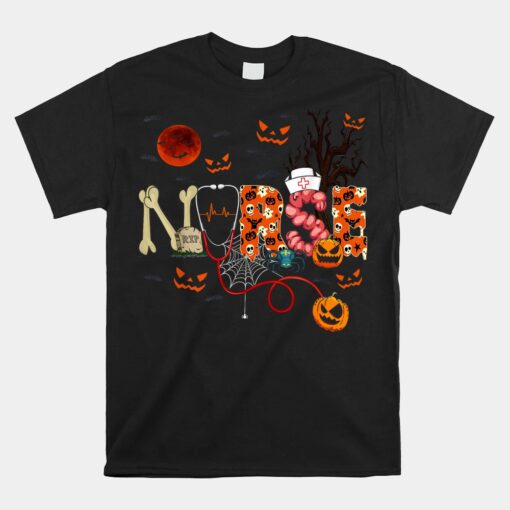 Nurse Stethoscope Nurse Pumpkin Skull Halloween Shirt