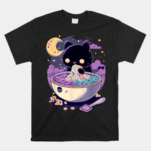 Pastel Goth Aesthetic Kawaii Creepy Cat Eating Ramen Noodles Shirt