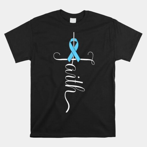 Prostate Cancer Awareness Light Blue Ribbon Faith Survivor Shirt