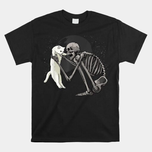 Skeleton Holding Cat Funny Halloween Shirt