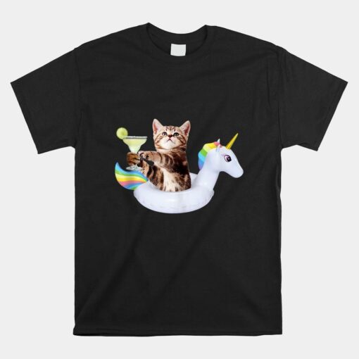 Summer Kitty With Margarita And Unicorn Float Funny Cat Shirt